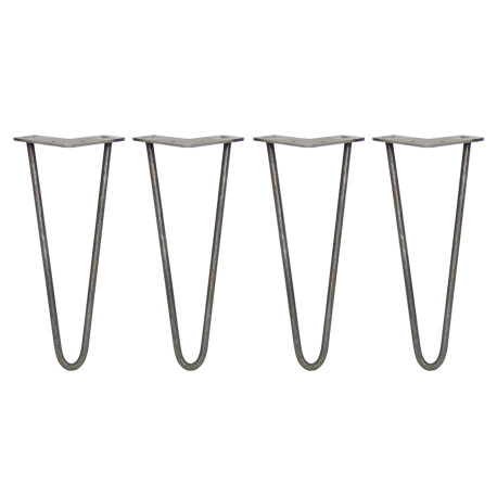 4 x 12" Hairpin Legs - 2 Prong - 10mm - Raw Steel