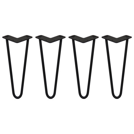 4 x 12" Hairpin Legs - 2 Prong - 12mm - Black