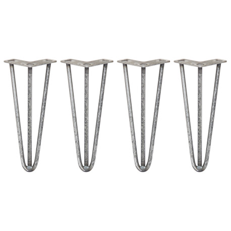 4 x 12" Hairpin Legs - 3 Prong - 12mm - Raw Steel