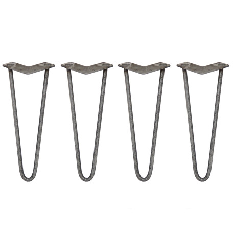 4 x 14" Hairpin Legs - 2 Prong - 12mm - Raw Steel