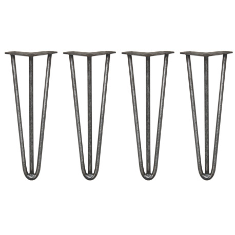 4 x 14" Hairpin Legs - 3 Prong - 12mm - Raw Steel