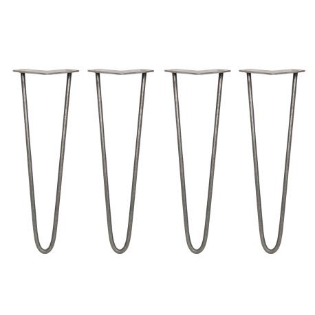 4 x 16" Hairpin Legs - 2 Prong - 10mm - Raw Steel