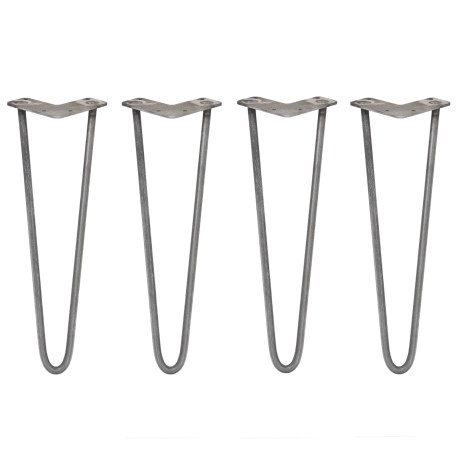 4 x 16" Hairpin Legs - 2 Prong - 12mm - Raw Steel