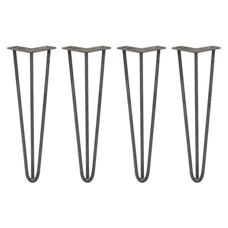 4 x 16" Hairpin Legs - 3 Prong - 10mm - Raw Steel