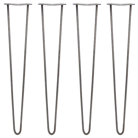 4 x 28" Hairpin Legs - 2 Prong - 10mm - Raw Steel