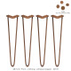 4 x 28&quot; Hairpin Legs - 2 Prong - 12mm - Antique Copper