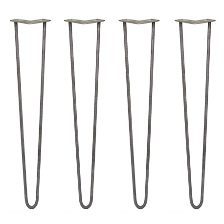 4 x 28" Hairpin Legs - 2 Prong - 12mm - Raw Steel