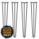 4 x 28&quot; Hairpin Legs - 3 Prong - 10mm - Black