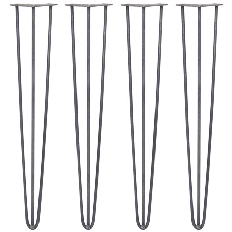 4 x 28" Hairpin Legs - 3 Prong - 10mm - Raw Steel