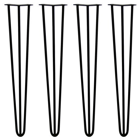 4 x 28" Hairpin Legs - 3 Prong - 12mm - Black