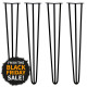 4 x 28&quot; Hairpin Legs - 3 Prong - 12mm - Black