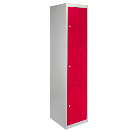 Metal Storage Lockers - Three Doors, Flatpacked, Red