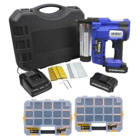 T-Mech Nail & Staple Gun with Additional Battery and 2 Organiser Cases