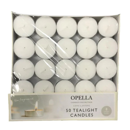 Pack of 50 Tealight Candles Non Fragranced White Candles