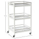 3-Tier Home Trolley Kitchen Storage Cart w/ Steel Bars 4 Universal Wheels Rolling Unit Organiser Living Room White