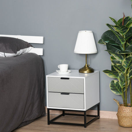 Bedside Cabinet with 2 Drawer Storage Unit, Unique Shape Bedroom Table Nightstand with Metal Base, for Living Room, Study Room, 