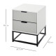 Bedside Cabinet with 2 Drawer Storage Unit, Unique Shape Bedroom Table Nightstand with Metal Base, for Living Room, Study Room, 