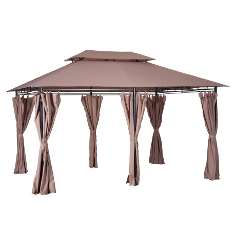 Outsunny 4m x 3(m)Garden Gazebo, Double Roof Outdoor Gazebo Canopy Shelter with Curtains, Solid Steel Frame for Lawn and Deck, B