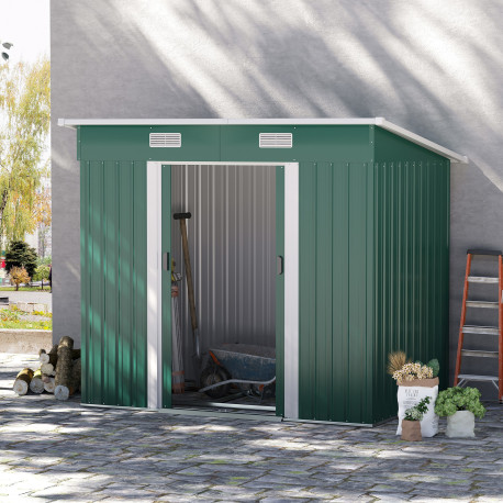 Outsunny 7 x 4ft Outdoor Storage Shed with Foundation Kit, Lean to Metal Garden Shed for Log, Rubbish Bin, Tool, Lawnmower, Bike