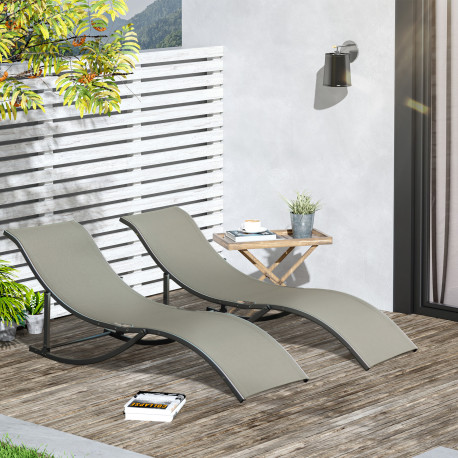 Outsunny Set of 2 S-shaped Foldable Lounge Chair Sun Lounger Reclining Outdoor Chair for Patio Beach Garden, Light Grey