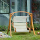 Outsunny Wooden Porch A-Frame Swing Chair With Canopy and Cushion for Patio Garden Yard