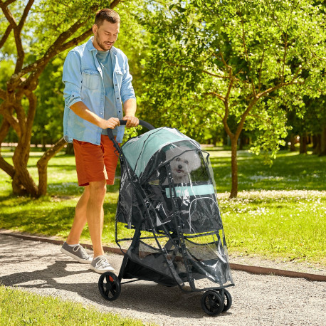 PawHut Foldable Pet Stroller w/ Rain Cover, for XS Dogs, S Dogs - Green