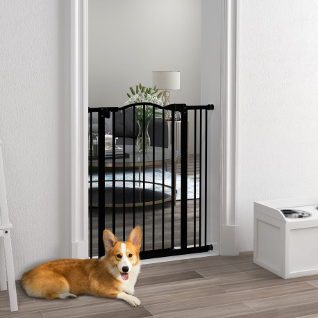 PawHut Metal Pet Safety Gate Dog Gate Folding Fence 74-87cm, Black