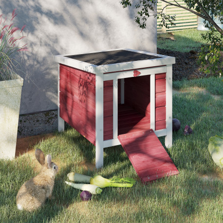 PawHut Wooden Rabbit Hutch 51 x 42 x 43 cm, Red