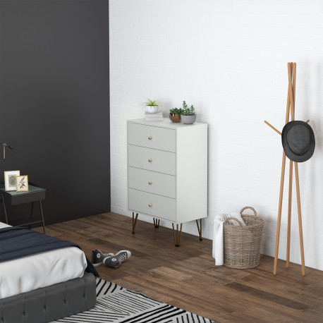 Tall Chest of Drawers, 4-Drawer Dresser for Bedroom, Modern Storage Cabinets with Hairpin Legs, White