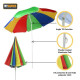 1.8m Beach Parasol Garden Parasol Sunshade Umbrella Sun Parasol with Tilt Function - Colored