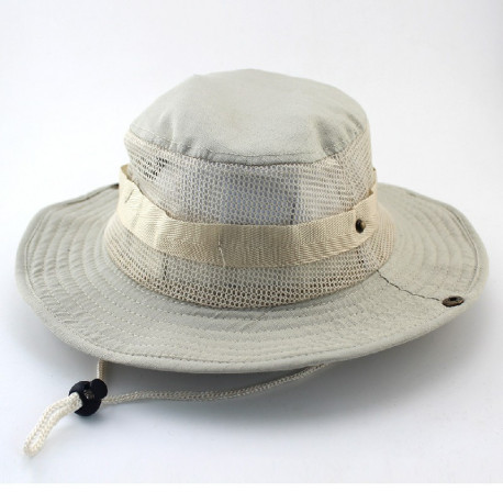 Breathable Sun Hat Bucket Cargo Safari Bush Boonie Summer Fishing Hat for Outdoor Camping - Beige