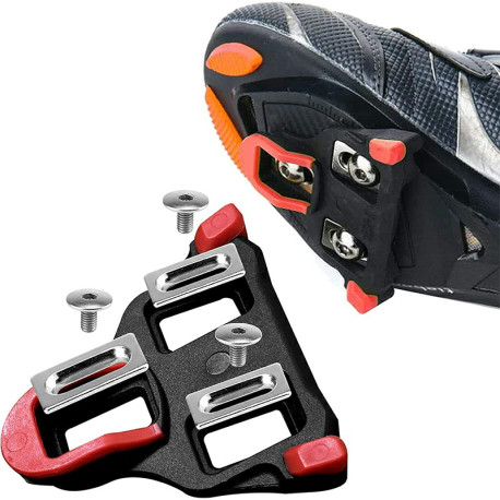 Bike Cleats Compatible with Look Delta and Shimano Pedals 6 Degree Float - Black + Red