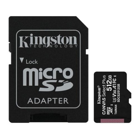 Kingston 512GB Canvas Select Plus Micro SD Card with SD Adapter, UHS-I Class 10 with A1 App Performance