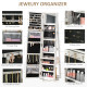 360° Swivel Jewellery Cabinet, Mirror Armoire, Full Length Mirror, Lockable Jewellery Organizer with Built-In Small Mirror, Whit