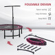 45&quot; Foldable Mini Trampoline Silent Rebounder Indoor Outdoor Jumper with Adjustable Handle - Pink