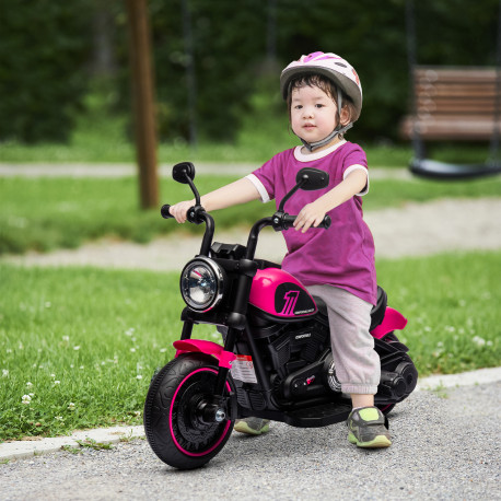 6v Electric Motorbike with Training Wheels, One-Button Start - Pink