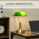 Banker&#039;s Desk Lamp with Antique Bronze Tone Base, Table Lamp with Green Glass Shade for Home Office, Green