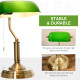 Banker&#039;s Desk Lamp with Antique Bronze Tone Base, Table Lamp with Green Glass Shade for Home Office, Green