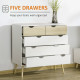 Nordic Style Chest of Drawers, 5 Drawer Dresser with 4 Tapered Legs and Groove Handles, Storage Organizer Side Cabinet for Bedro