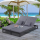 Outsunny 2 Seater Rattan Lounger Adjustable Double Chaise Chair Loveseat w/ Cushion Black