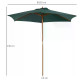 Outsunny 2.5m Wood Garden Parasol Sun Shade Patio Outdoor Wooden Umbrella Canopy Green