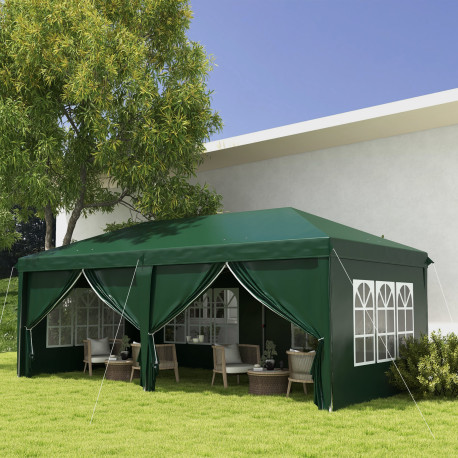 Outsunny 3 x 6m Pop-Up Gazebo, with Curtain Walls and Windows - Dark Green