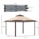 Outsunny 4 x 4m Pop-up Gazebo Double Roof Canopy Tent with UV Proof, Roller Bag &amp; Adjustable Legs Outdoor Party, Steel Frame, Co