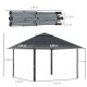 Outsunny 4 x 4m Pop-up Gazebo Double Roof Canopy Tent with UV Proof, Roller Bag &amp; Adjustable Legs Outdoor Party, Steel Frame, Gr