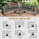 Outsunny 8 Pieces Outdoor PE Rattan Sofa Set with Cushions, Patio Garden Furniture Sets with Glass Top Coffee Table, Storage Cor