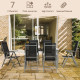 Outsunny 7 Piece Garden Dining Set, Outdoor Table and 6  Folding and Reclining Chairs, Aluminium Frame, Tempered Glass Top Table