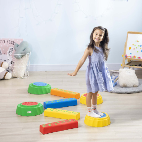 Outsunny Eight-Piece Kids Stepping Stones, with Non-Slip Surface & Bottom, for Toddlers - Multicoloured