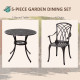 Outsunny 5 Pieces Outdoor Dining Table Set, Cast Aluminium Patio Conversation Furniture Set with 4 Armchairs, a Round Dining Tab