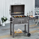 Outsunny Charcoal Grill BBQ Trolley with Adjustable Charcoal Grate, Garden Metal Smoker Barbecue with Shelf, Side Table, Wheels,