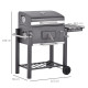 Outsunny Charcoal Grill BBQ Trolley with Adjustable Charcoal Grate, Garden Metal Smoker Barbecue with Shelf, Side Table, Wheels,